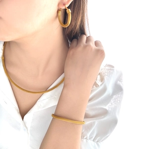 Minimalist Stainless Steel Jewelry For Women Woven Mesh Texture Golden Open Collar Necklace Bracelet Earrings