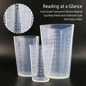 Three-piece food-grade silicone measuring cup set with clear scales, 50ml to 250ml