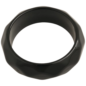 Modern black acrylic geometric twisted wide bangle with polished wavy texture for women