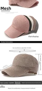 Detail showing adjustable mesh baseball cap dimensions with 55-60cm circumference