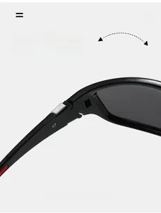 Macro detail of high durability metal hinge on these sporty black polarized sunglasses