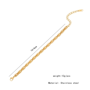 Detailed view of golden stainless steel chain bracelet with length and weight specs