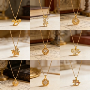 Bijoux De Style Chinois Zodiaque Cheval Boucle D'oreille Collier Pour Femmes Cuivre Plaqué Or 18K Vintage Avec Zircon Künstliche Perle