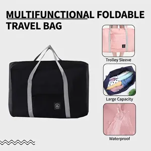 Foldable waterproof travel duffel bag with trolley sleeve and large capacity storage