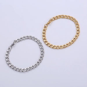 Sleek 7mm stainless steel Cuban link chain bracelets in gold and silver finish
