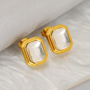 Boucles D'Oreilles Carrées Vintage Acier Inoxydable Plaqué Or 18K Avec Zircone Bijoux Géométriques Pour Femmes