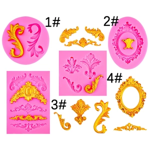 Baroque Relief Silicone Mold European Style Scroll Leaf Frame Fondant Cake Chocolate Decorating DIY Baking Tool
