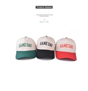 Three-color contrast cotton baseball caps featuring GAME DAY print and adjustable strap