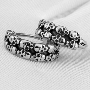 Gothic punk skull hoop earrings in vintage silver steel for men and women
