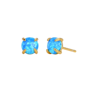 Detailed macro view of S925 sterling silver opal stud earrings with blue gemstone