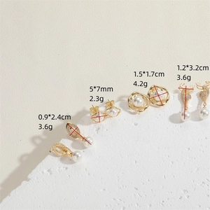 Golden pearl and zircon stud earrings set featuring elegant deer and cloud designs