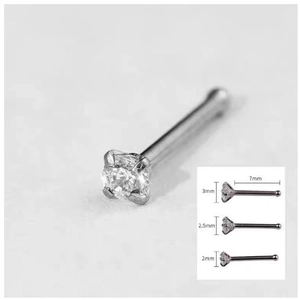 G23 titanium nose stud with round cubic zirconia in 2mm 2.5mm and 3mm sizes