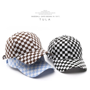 Checkerboard Baseball Cap Pure Cotton Adjustable Metal Buckle Sun Protection Outdoor Sports Peak Hat For Men Women