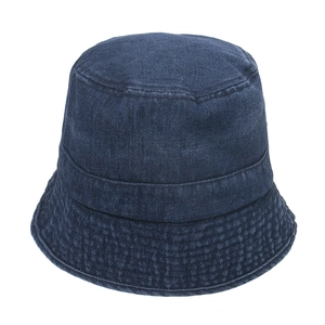 Retro deep blue washed denim bucket hat with stitching details for men and women