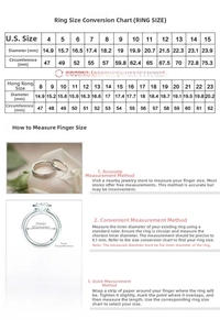 Size chart showing ring diameter and circumference for US and HK hip hop ring sizes