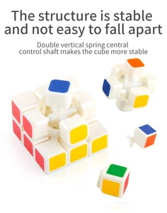 Detail view of the 3x3 speed cube stable core structure and anti-pop spring design