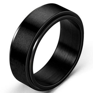 8mm black brushed stainless steel ring for men with step edge design and matte finish