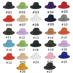 Flat brim wool felt hat collection in 27 vibrant colors with stylish metal buckle belt