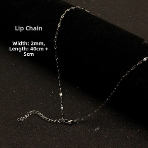 Detail of 2mm silver lip chain necklace with 40+5cm length and lobster clasp