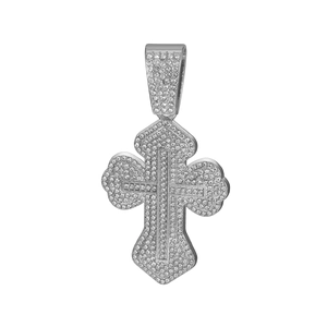 Detailed macro view of hip-hop cross pendant with silver alloy and sparkling diamonds