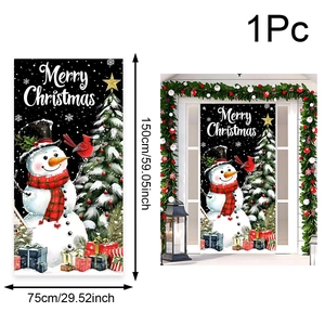 Detailed view of Merry Christmas door banner with snowman and size dimensions shown