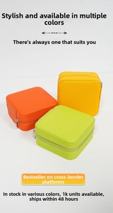 Vertical view of square PU leather jewelry boxes in orange, yellow and light green colors