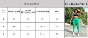 Size chart for high waisted seamless yoga leggings with outdoor fitness lifestyle photo