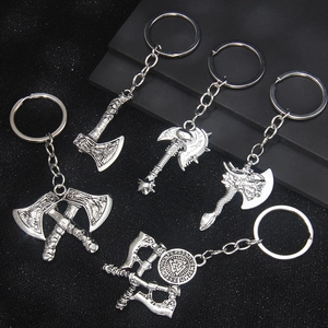 Viking Axe Keychain Retro Metal Dragon Head Pendant Key Ring Nordic Symbol Gothic Punk Bag Charm Ornament Jewelry Gift