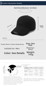 Size chart for men's winter plaid baseball cap with detailed head circumference measurements