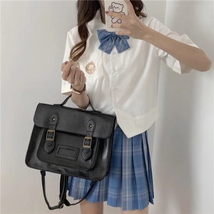 Style collégien vintage noir cartable pour femmes sac à dos bandoulière rétro sac d'école.