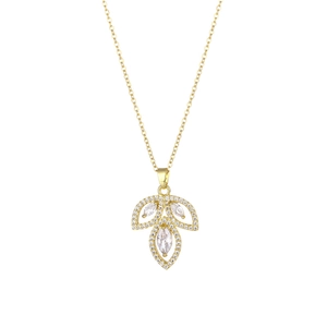 Collier en acier inoxydable doré avec pendentif feuille orné de zircons cubiques brillants