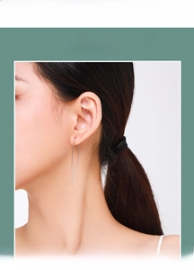 Detailed view of minimalist S925 sterling silver long cross-line drop hook earrings