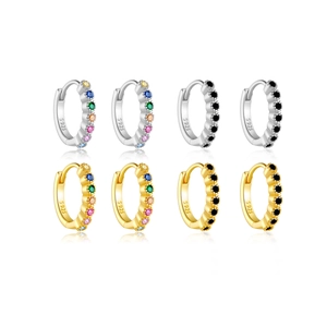 Créoles en argent sterling S925 avec zircons colorés en finitions or et argent