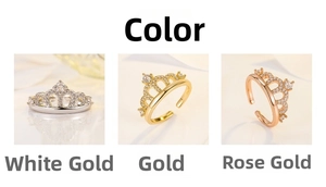 Detailed comparison of crown rings in silver, gold, and rose gold with zircon stones