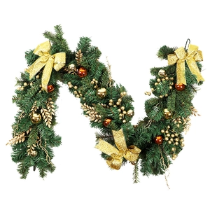 Christmas garland with gold and bronze ornaments on green PVC needles for festive decor