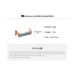 Detailed size specifications of the cloth dachshund polka dot hair clip with dimensions