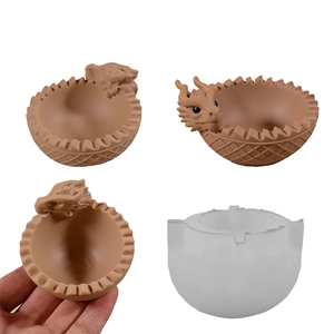 Silicone Mold For Dragon Candle Cup DIY Resin Plaster Storage Bowl Lattice Texture Handcrafted Art Ornament