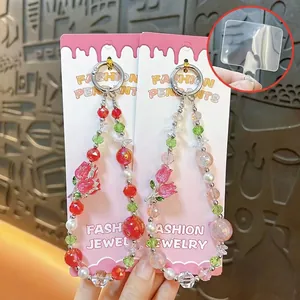 Crystal Tulip Flower Beaded Phone Chain Acrylic Artificial Pearl Rhinestone Keychain Cute Aesthetic Bag Charm Pendant For Women Gift