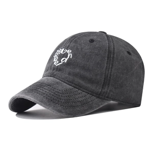 Washed Cotton Baseball Cap Heart Letter Embroidery Vintage Distressed Adjustable Outdoor Sport Sun Hat Unisex