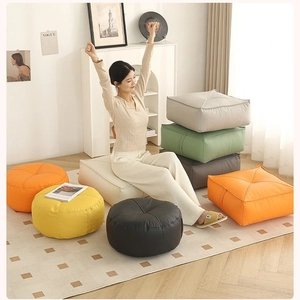 Modern PU leather floor pouf cushion with handle and thick padding for home living room