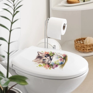 Close-up of cute kitten in teacup and flowers toilet lid decorative wall sticker