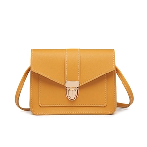 Minimalist ginger yellow PU leather square crossbody bag with metallic lock closure