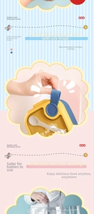 Detail view of the portable stainless steel lunch box with silicone handle and white spoon