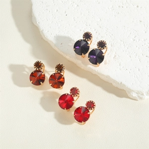 French vintage acrylic floral earrings in purple, amber and red with gold-tone base