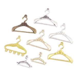 Set of 8 assorted metal alloy clothes hanger charms in gold silver and bronze finishes