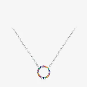 925 Sterling Silver Necklace With Round Rainbow Zircon Pendant Colorful Sparkling Gemstone Jewelry For Women