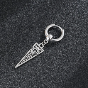 Vintage silver stainless steel hoop earring with a geometric triangle pendant for men