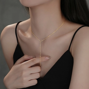 S925 Sterling Silver Y-Shaped Tassel Necklace For Women Elegant Gold Silver Plated Clavicle Chain With Round Beads Jewelry Gift