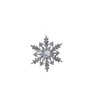 Elegant silver hanging snowflake ornament with intricate cutout design for Christmas trees