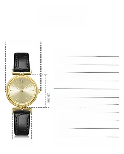 Detailed technical specifications for the SANDA quartz watch featuring a gold-toned case